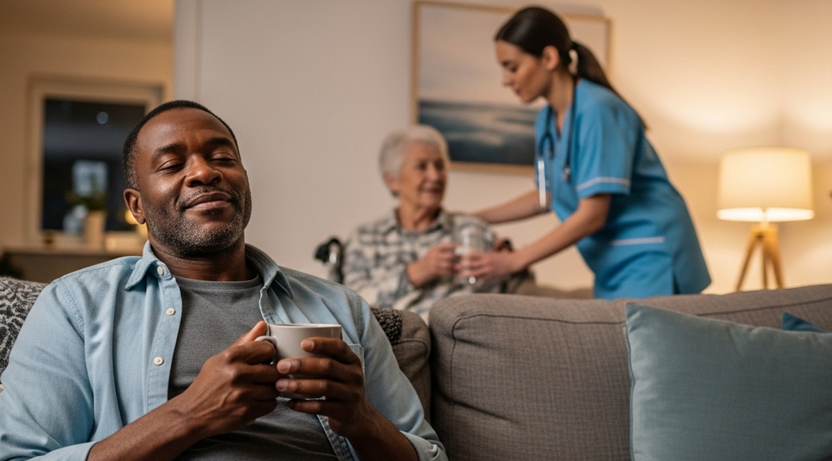 Family carer taking a restorative break while respite care supports their loved one